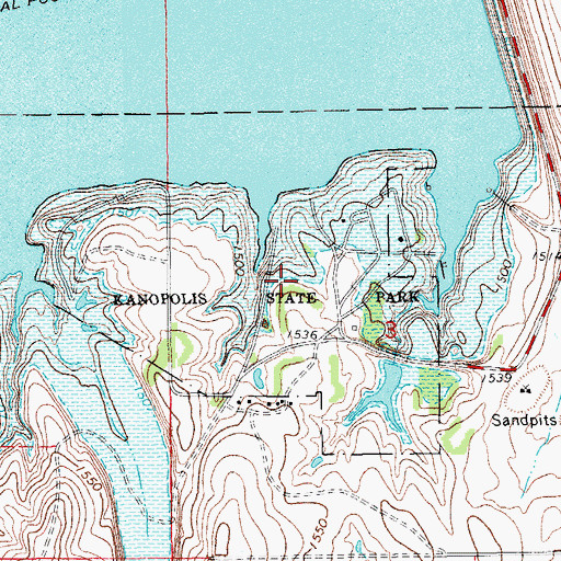 Topographic Map of Kanopolis State Park Little Blue Stem Campground, KS