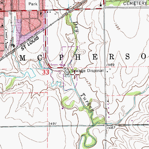 Topographic Map of Turkey Creek Golf Course, KS