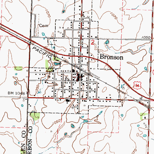 Topographic Map of Bronson Public Library, KS