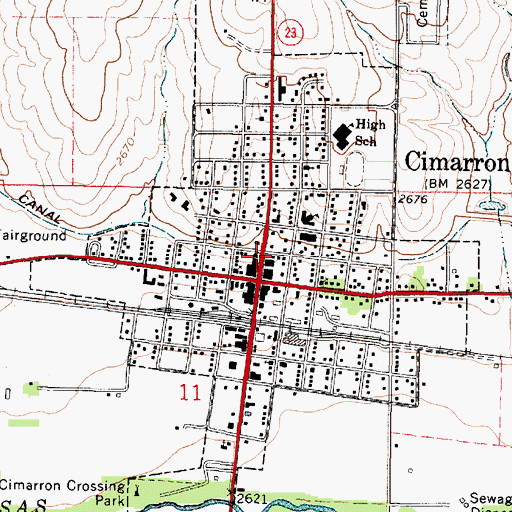 Topographic Map of Cimarron City Library, KS