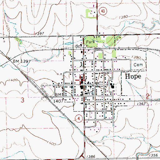 Topographic Map of Hope Community Library, KS