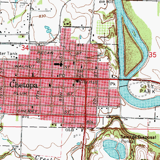 Topographic Map of Chetopa City Library, KS