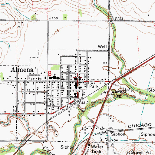 Topographic Map of Almena City Library, KS