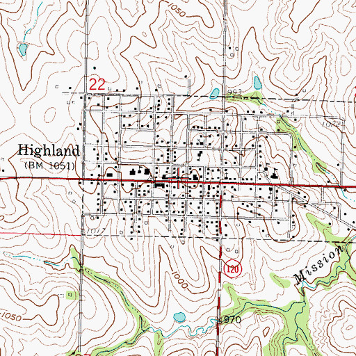 Topographic Map of Doniphan County Highland Branch Library, KS
