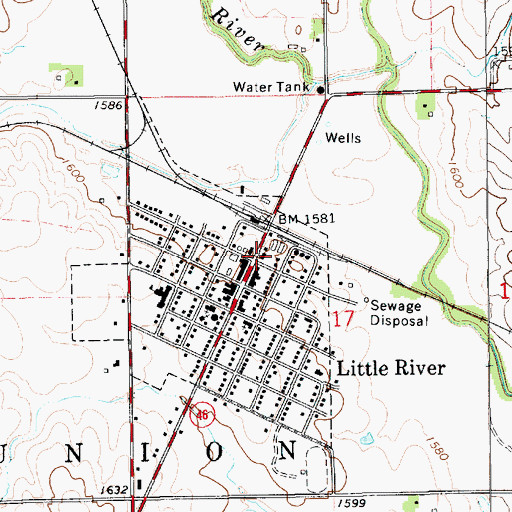 Topographic Map of Little River Community Library, KS