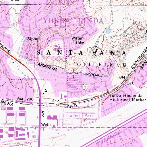 Topographic Map of Anaheim Union Canal, CA