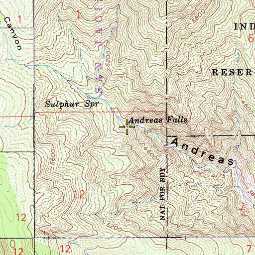 Topographic Map of Andreas Falls, CA