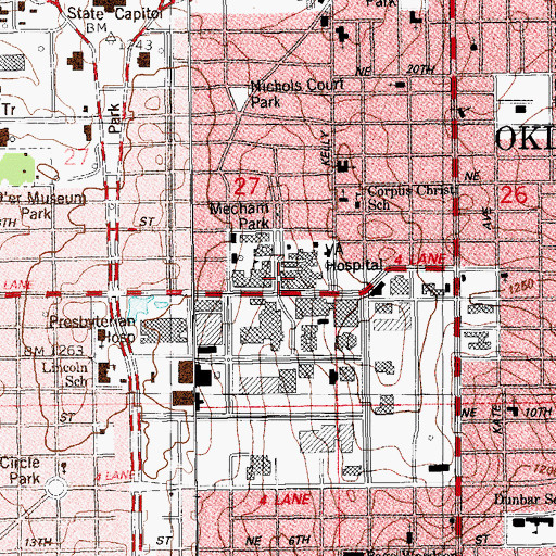 Topographic Map of Oklahoma City Veterans Affairs Medical Center, OK