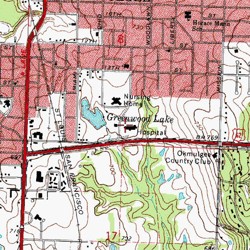 Topographic Map of Muscogee Creek Nation Medical Center, OK