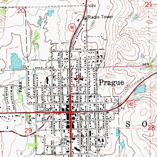 Topographic Map of Prague Municipal Hospital, OK
