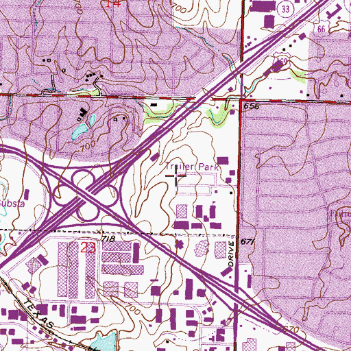 Topographic Map of Meadowbrook Specialty Hospital of Tulsa, OK