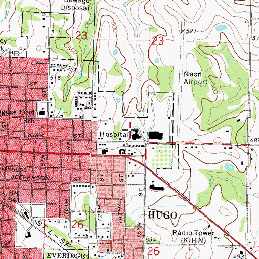 Topographic Map of Choctaw Memorial Hospital, OK