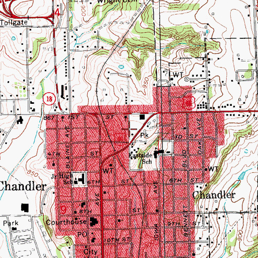 Topographic Map of Chandler Ambulance, OK