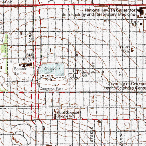 Topographic Map of The Denver Waldorf School, CO