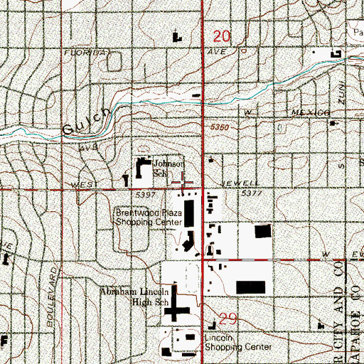 Topographic Map of Denver Public Library Hadley Branch, CO