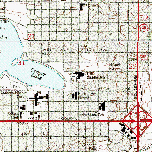Topographic Map of Lake International School, CO