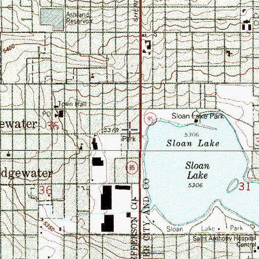 Topographic Map of Edgewater Municipal Building, CO