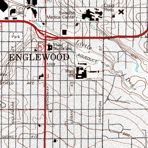 Topographic Map of Englewood Leadership Academy, CO