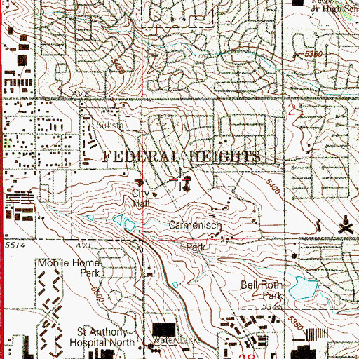 Topographic Map of Harvest Worship Center, CO