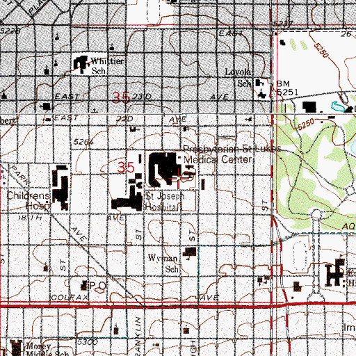 Topographic Map of Rocky Mountain Hospital for Children at Presbyterian / Saint Luke's, CO