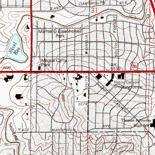 Topographic Map of Bethany Lutheran Church, CO