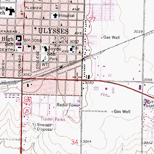 Topographic Map of Grant County Emergency Medical Services, KS