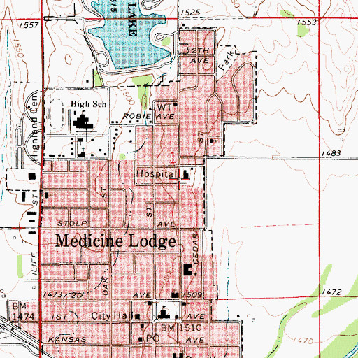 Topographic Map of Medicine Lodge Memorial Hospital Ambulance, KS