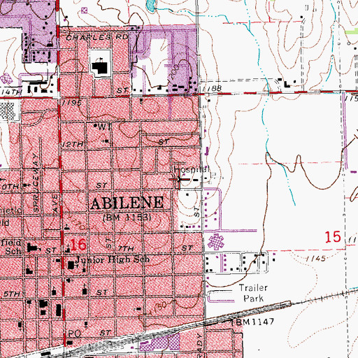 Topographic Map of Dickinson County Emergency Medical Services Abilene, KS