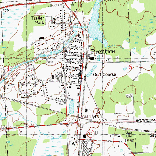 Topographic Map of Prentice Volunteer Fire Department, WI