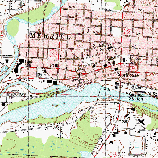 Topographic Map of Merrill Fire and Ambulance Department Station 1, WI