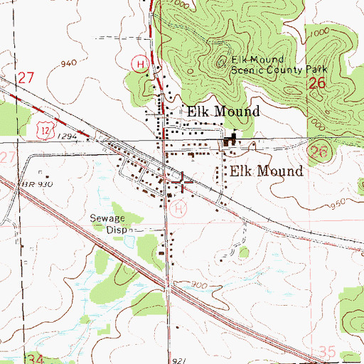 Topographic Map of Elk Mound Fire Department, WI