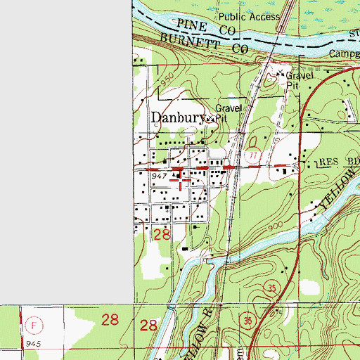 Topographic Map of Danbury Volunteer Fire Department, WI