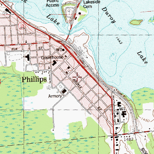 Topographic Map of Phillips Fire Department, WI