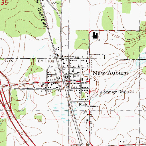 Topographic Map of New Auburn Volunteer Fire Department, WI