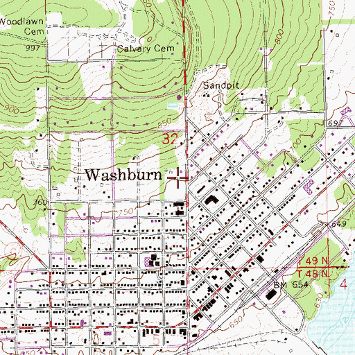 Topographic Map of Washburn Area Ambulance Service, WI