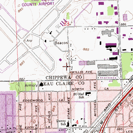 Topographic Map of Eau Claire Fire Department Station 8, WI