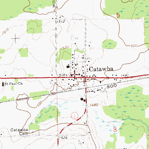 Topographic Map of Catawba - Harmony Volunteer Fire Department, WI