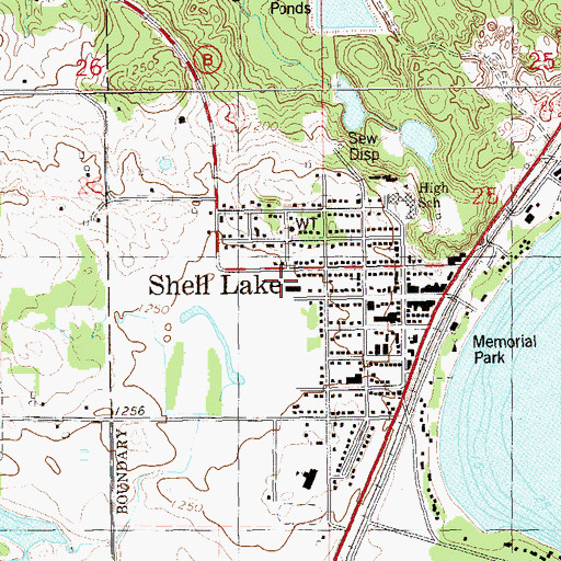Topographic Map of Shell Lake Fire Department, WI