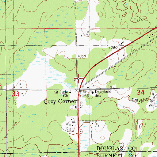 Topographic Map of Dairyland Volunteer Fire and Rescue Station 2, WI
