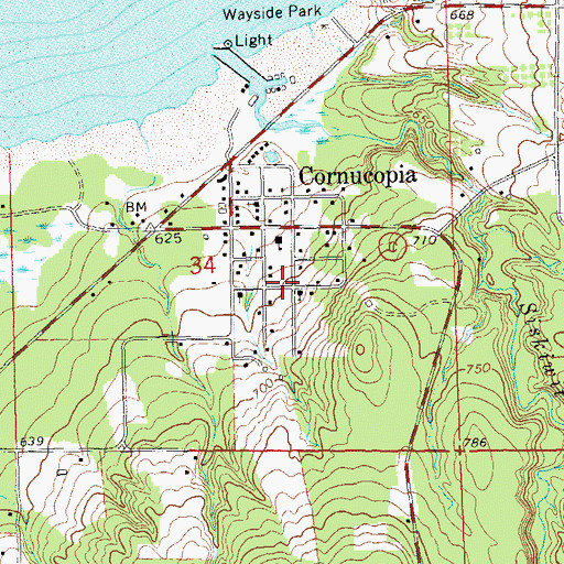 Topographic Map of Cornucopia Volunteer Fire Department, WI