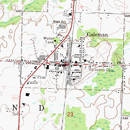 Topographic Map of Coleman Volunteer Fire Department, WI