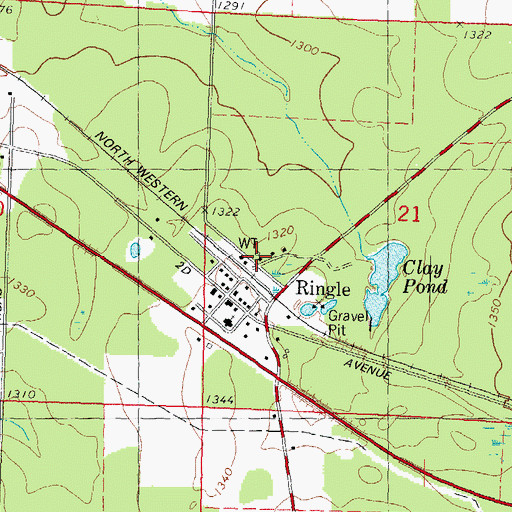 Topographic Map of Ringle Fire Department, WI