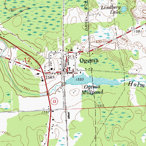Topographic Map of Ogema Volunteer Fire Company, WI
