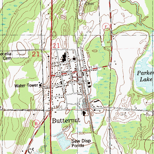 Topographic Map of Butternut Volunteer Fire Department, WI