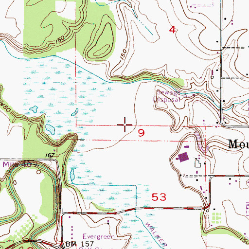 Topographic Map of Mount Angel Sewage Treatment Plant, OR