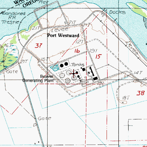 Topographic Map of Beaver Power Plant, OR