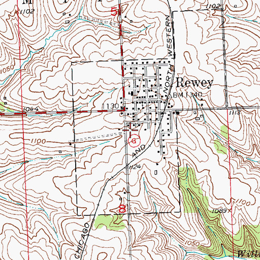 Topographic Map of Rewey Fire Department, WI