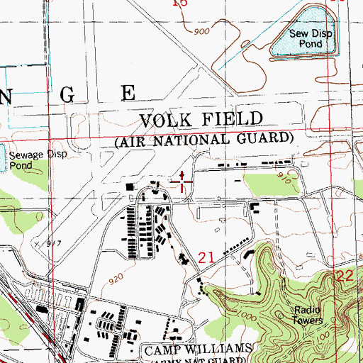 Topographic Map of Wisconsin Air National Guard Volk Field Fire Department, WI