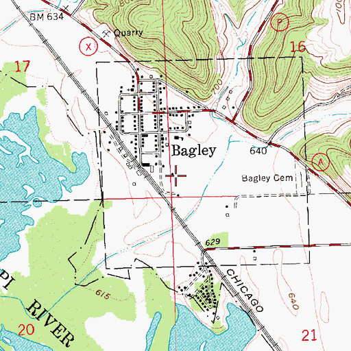 Topographic Map of Bagley Volunteer Fire Department, WI