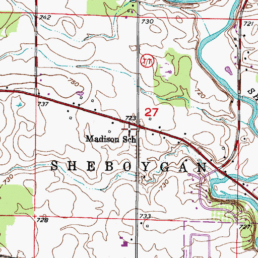 Topographic Map of Sheboygan Falls Fire Department, WI